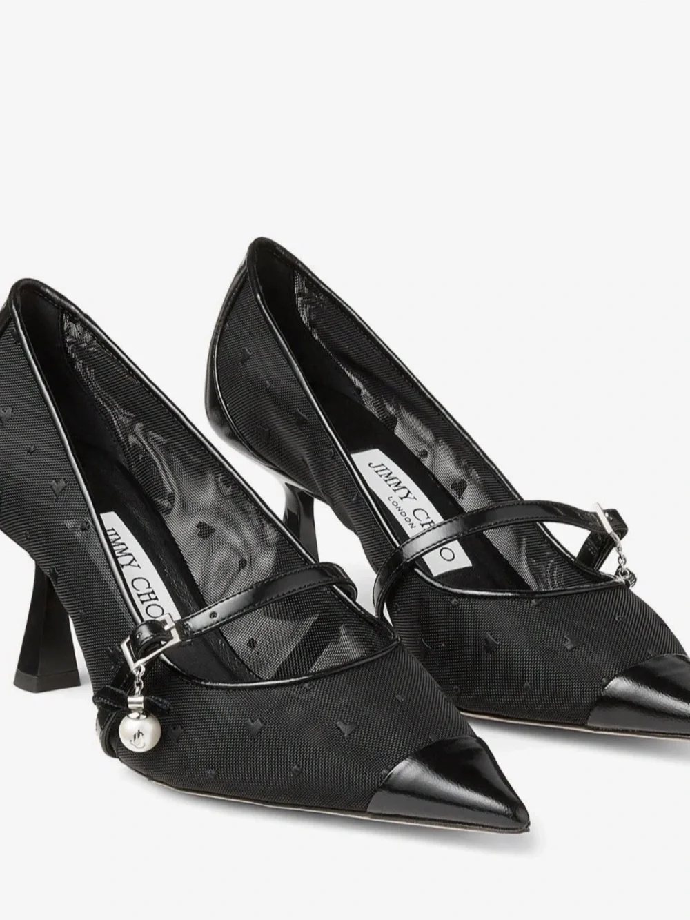 Jimmy Choo Black Pointed Mary Jane Pumps with Charm